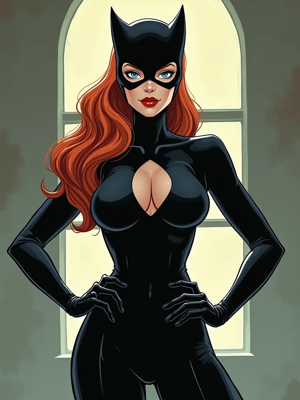 Abigail Larson's Catwoman, a captivating digital illustration, highlights glossy suit textures, flowing hair, and dramatic lighting. This comic-style piece is bold and striking.