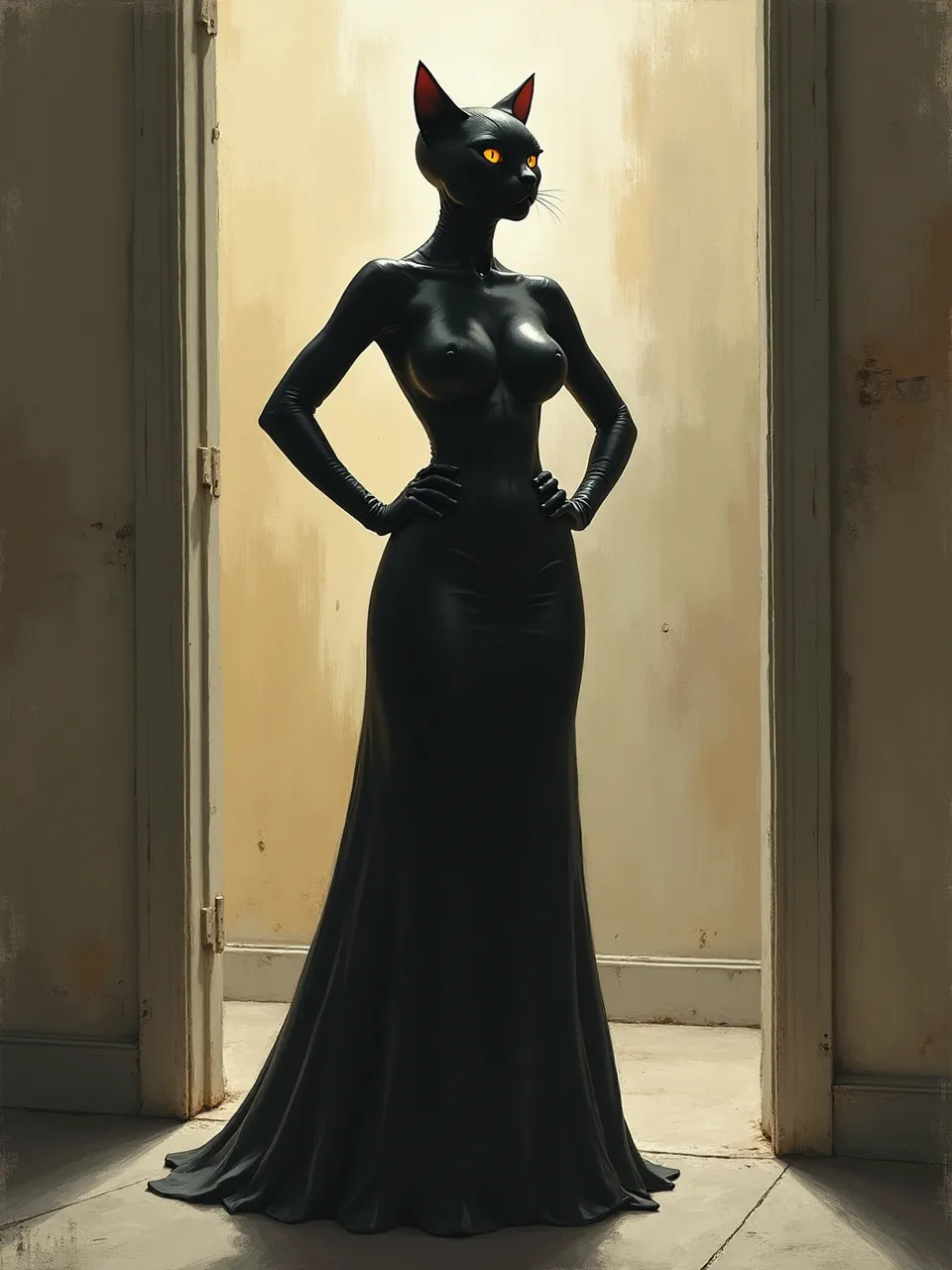 Alex Andreev's Catwoman, a digital painting, boasts dramatic lighting on sleek, mysterious textures. This unique artistic medium stunningly renders her enigmatic surreal presence.