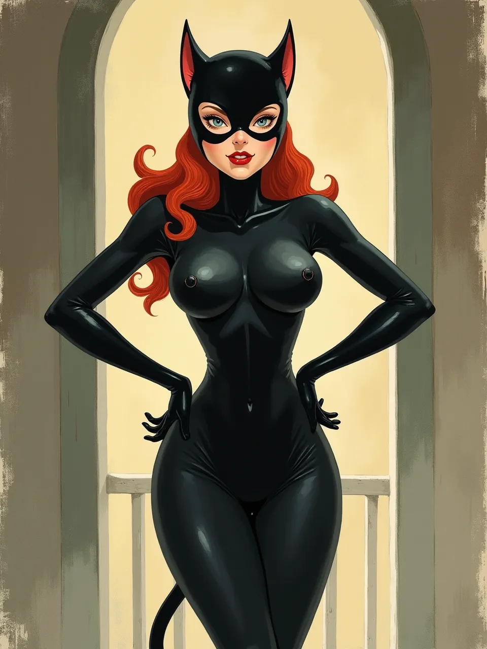 This vibrant Catwoman illustration, interpreted in Alfred J. Casson's clear light style, showcases glossy suit textures. A striking digital medium highlights classic allure and detail.