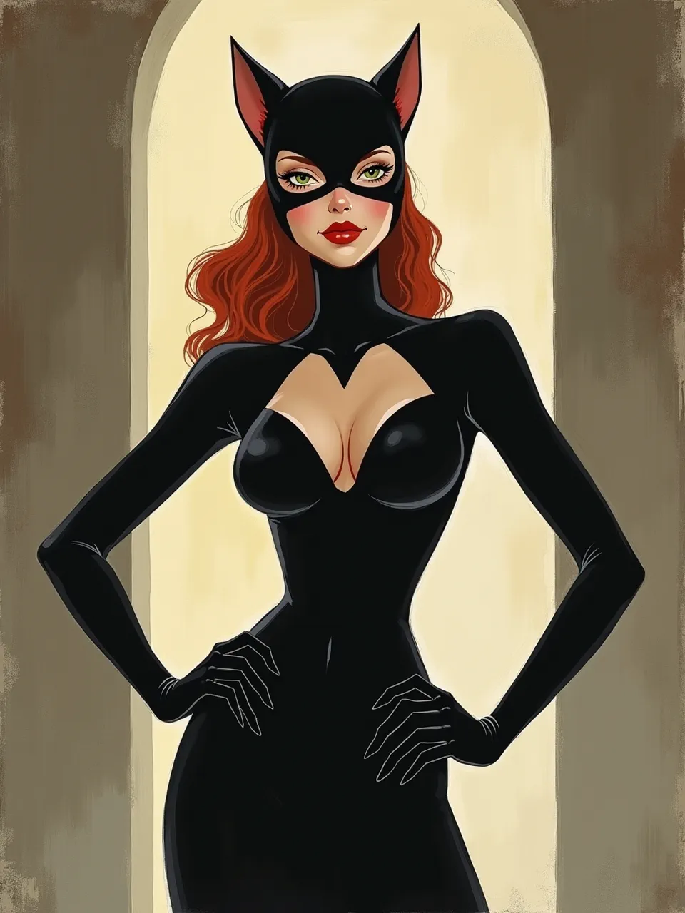 This Alice Bailly-inspired Catwoman digital painting features bold lines and vibrant lighting. Glossy suit textures and expressive brushwork capture the iconic character's allure perfectly.