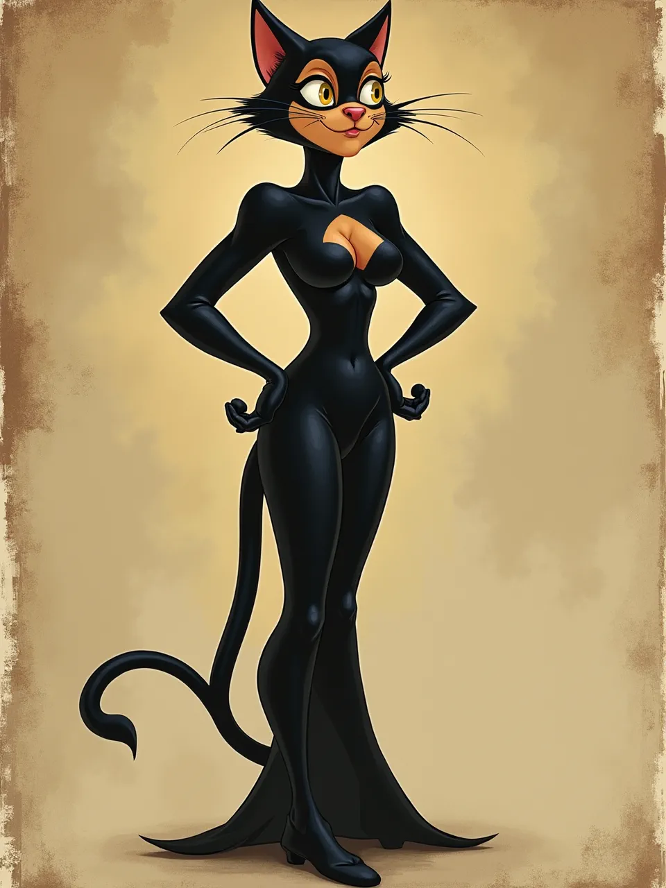 Alice Provensen's whimsical style brings a sleek Catwoman to life! This vibrant digital artwork showcases smooth, cel-animated textures and soft, captivating illustrative lighting.