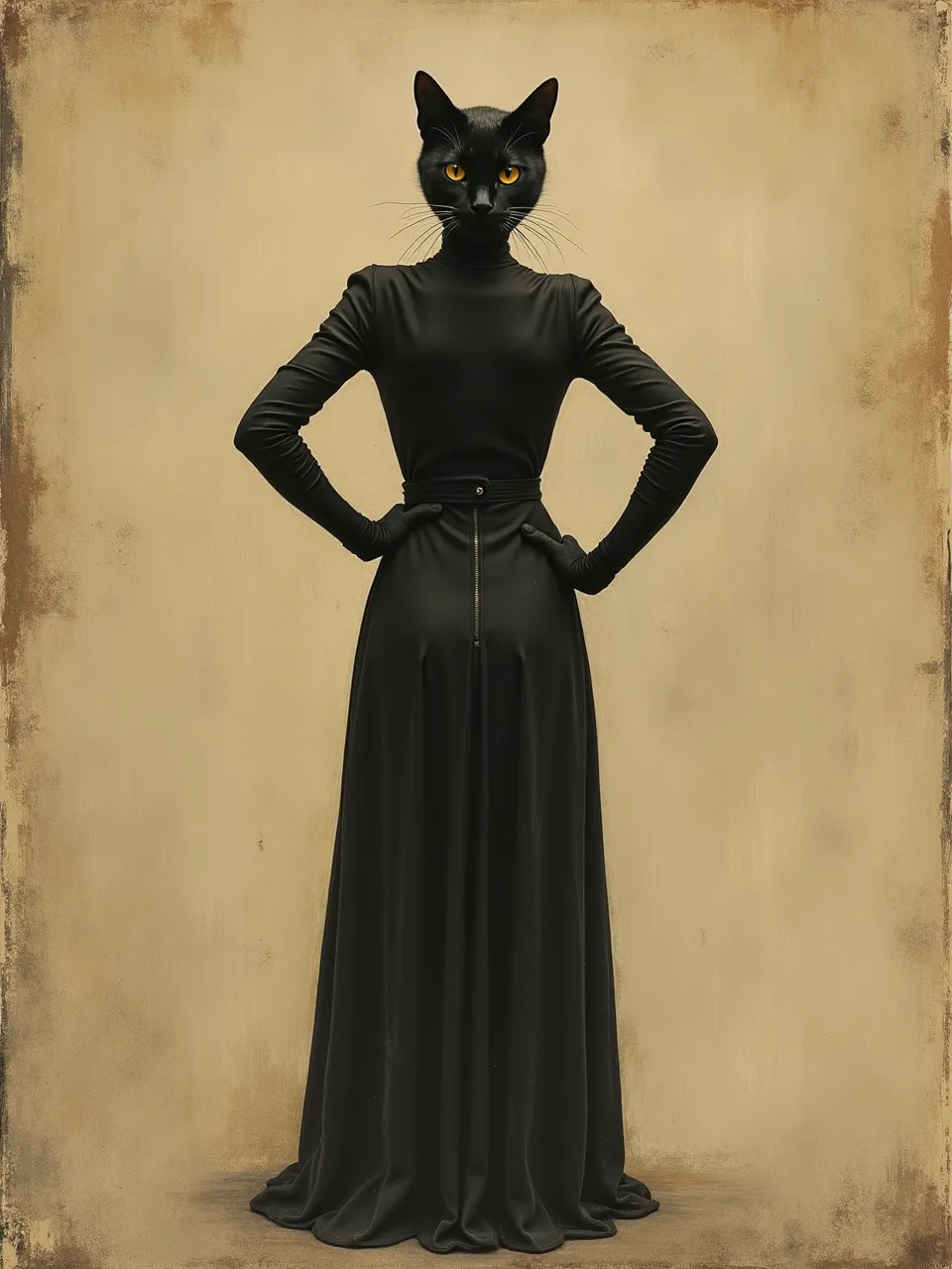 Andrew Wyeth's Catwoman: Expert tempera painting features stark lighting, rich textures, and dramatic black attire. Feline elegance meets Wyeth's iconic, detailed realism.