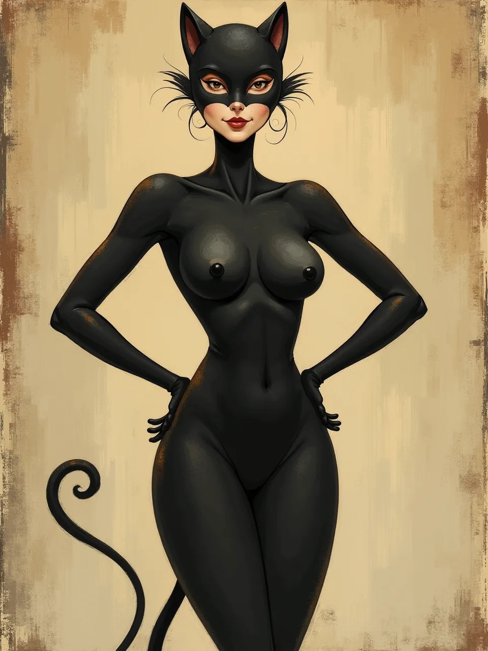 This Anne Redpath-style Catwoman digital painting features soft lighting enhancing rich, painterly textures on her iconic suit, creating a captivating and masterfully rendered artwork.
