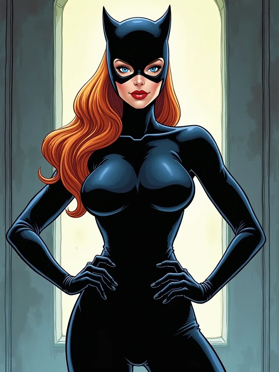This Catwoman embodied in Bryan Hitch's dynamic style features sharp lighting accentuating the sleek, defined textures of her suit. A striking digital comic art illustration.