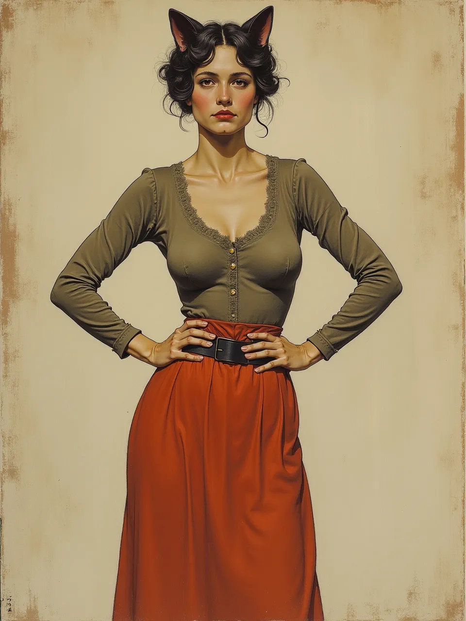 A captivating Carl Larsson-style Catwoman, rendered in digital painting, expertly blends dramatic lighting with rich, textured garments. This AI artwork delivers a unique, timeless character interpretation.
