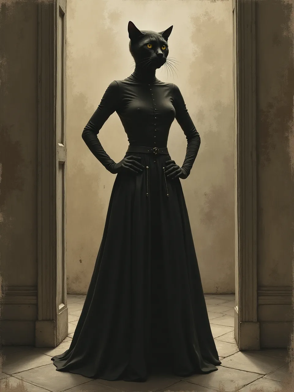 Caspar David Friedrich's lighting sculpts this mysterious Catwoman, showcasing rich, painterly textures. An evocative AI digital painting blending gothic Romanticism with modern allure.