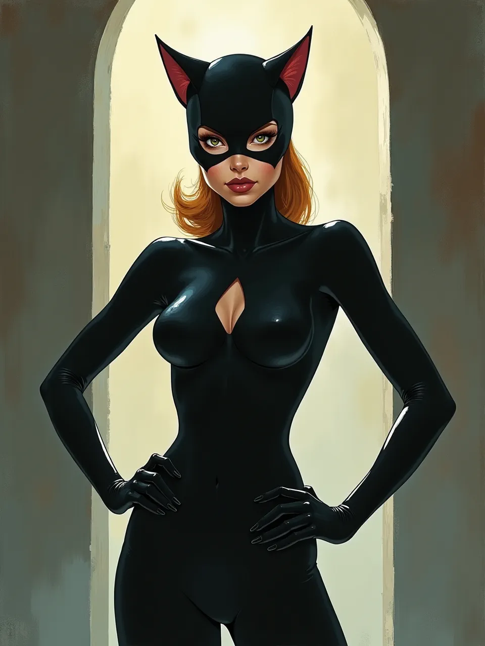 This Christopher Balaskas Catwoman digital painting captivates with dramatic lighting, highlighting glossy suit textures. This vibrant, sleek illustration defines the iconic character through expert digital art.