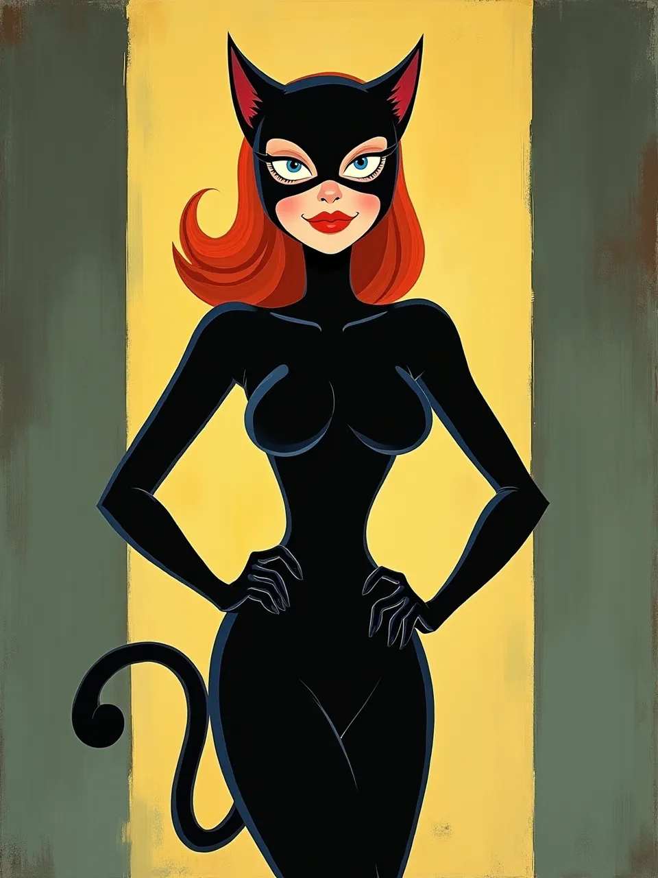 Debbie Criswell's vibrant Catwoman, expertly rendered with bold, flat lighting and subtle canvas textures. This digital painting captures her iconic style through rich, illustrative qualities.