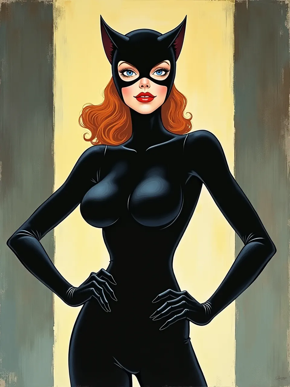 This captivating Catwoman art, infused with Diane Dillon's iconic style, masterfully uses dramatic lighting and rich, illustrative textures. This stunning digital painting evokes classic comic book allure.