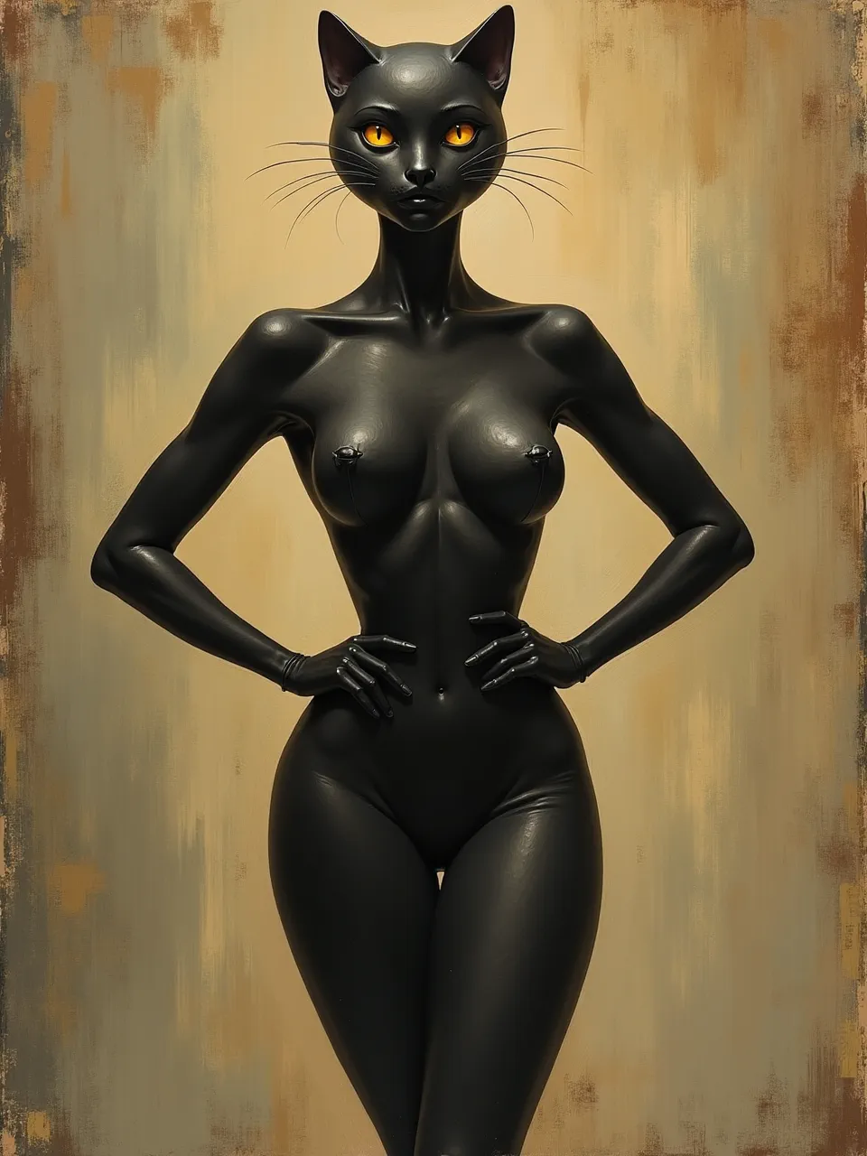 This Flux AI Catwoman generation, channeling Didier Lourenco's style, features superb lighting accentuating sleek textures. A dynamic digital oil painting, it captures rich artistic medium depth.