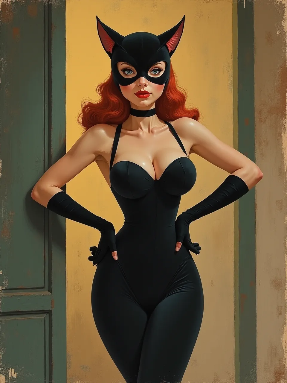 Duncan Grant's distinctive painterly style illuminates Catwoman. Soft, evocative lighting and rich oil painting textures define her sleek form, creating an alluring, high-contrast portrait.