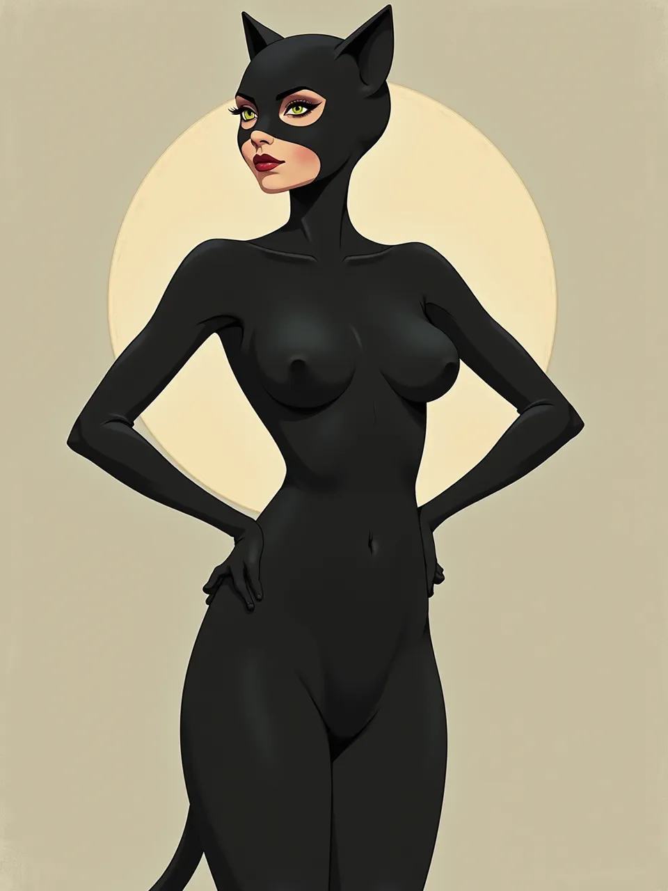 Eiko Ojala's Catwoman: A stunning digital paper-cut illustration. Bold, sharp lighting sculpts smooth textures, creating iconic depth and form in this unique vector art style.