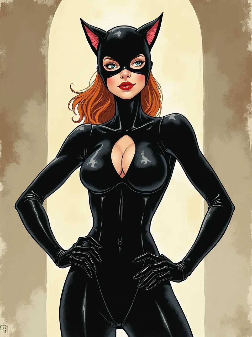 Farel Dalrymple's vivid Catwoman digital illustration features striking lighting accentuating her glossy latex textures. This comic art medium masterfully captures her iconic allure.