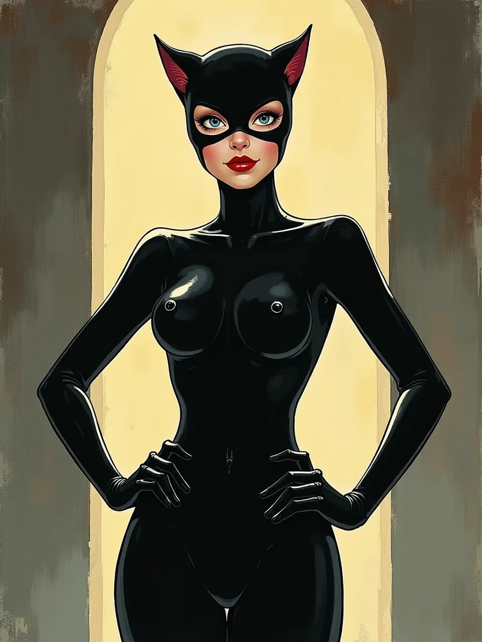 Francesco Francavilla's Catwoman, a vibrant digital artwork, displays striking dramatic lighting on her glossy latex suit, emphasizing rich textures and a distinct comic book medium.