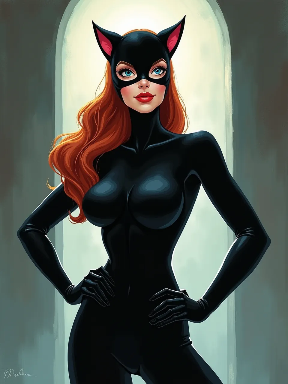 Experience this captivating Catwoman, drawn in Glen Keane's iconic animation style. Masterful lighting accentuates sleek suit textures within this vibrant, expressive digital painting masterpiece.