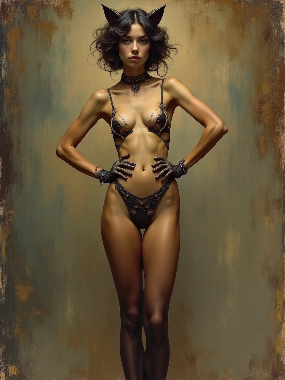 This Flux AI generation portrays Catwoman reimagined through Gustave Moreau's decadent lens. It boasts rich, painterly oil textures, dramatic lighting, and ornate, jewel-encrusted costume details, creating a captivating digital artwork.