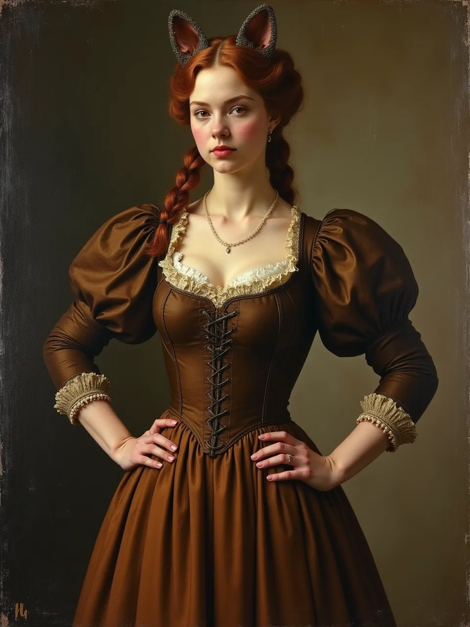 This Flux AI *Catwoman* generation, a *Hans Holbein* style oil painting, features dramatic, luminous lighting, exquisite silk and lace textures, creating a captivating Renaissance portrait.
