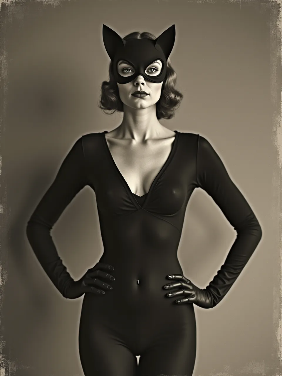 This captivating Flux AI image renders Catwoman in the introspective style of Helene Schjerfbeck, featuring dramatic yet subtle lighting, refined textures, and a profound painterly quality.
