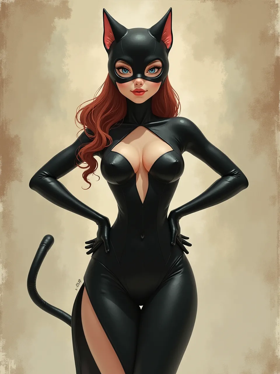 This Catwoman digital painting, inspired by Hsiao Ron Cheng, showcases exquisite soft lighting illuminating glossy latex textures and smooth skin, creating a vibrant, detailed artwork.