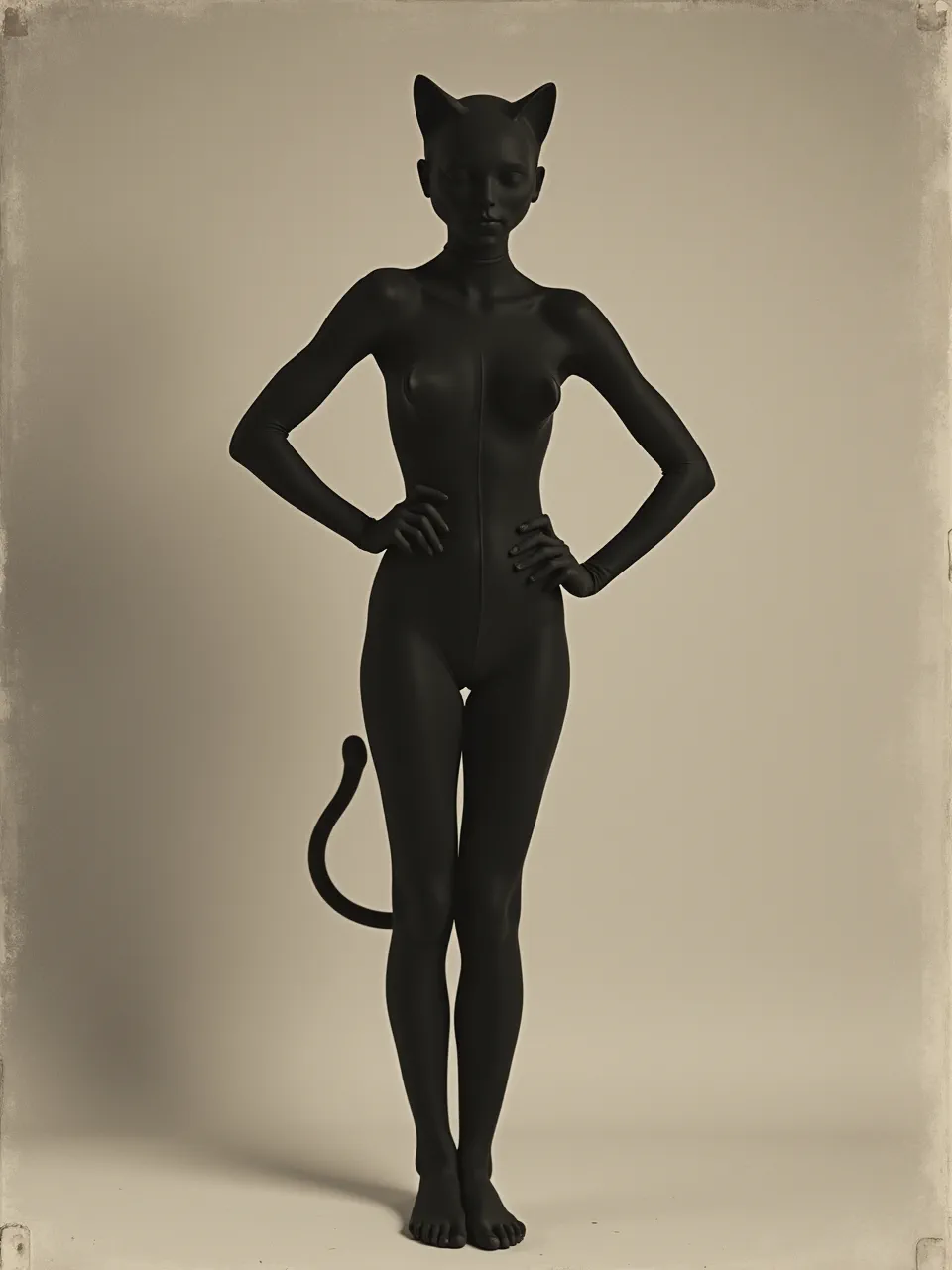 This Jean Arp-style Catwoman AI image showcases smooth, biomorphic textures and soft, diffused lighting. A minimalist digital sculpture captures iconic organic form, visually stunning.