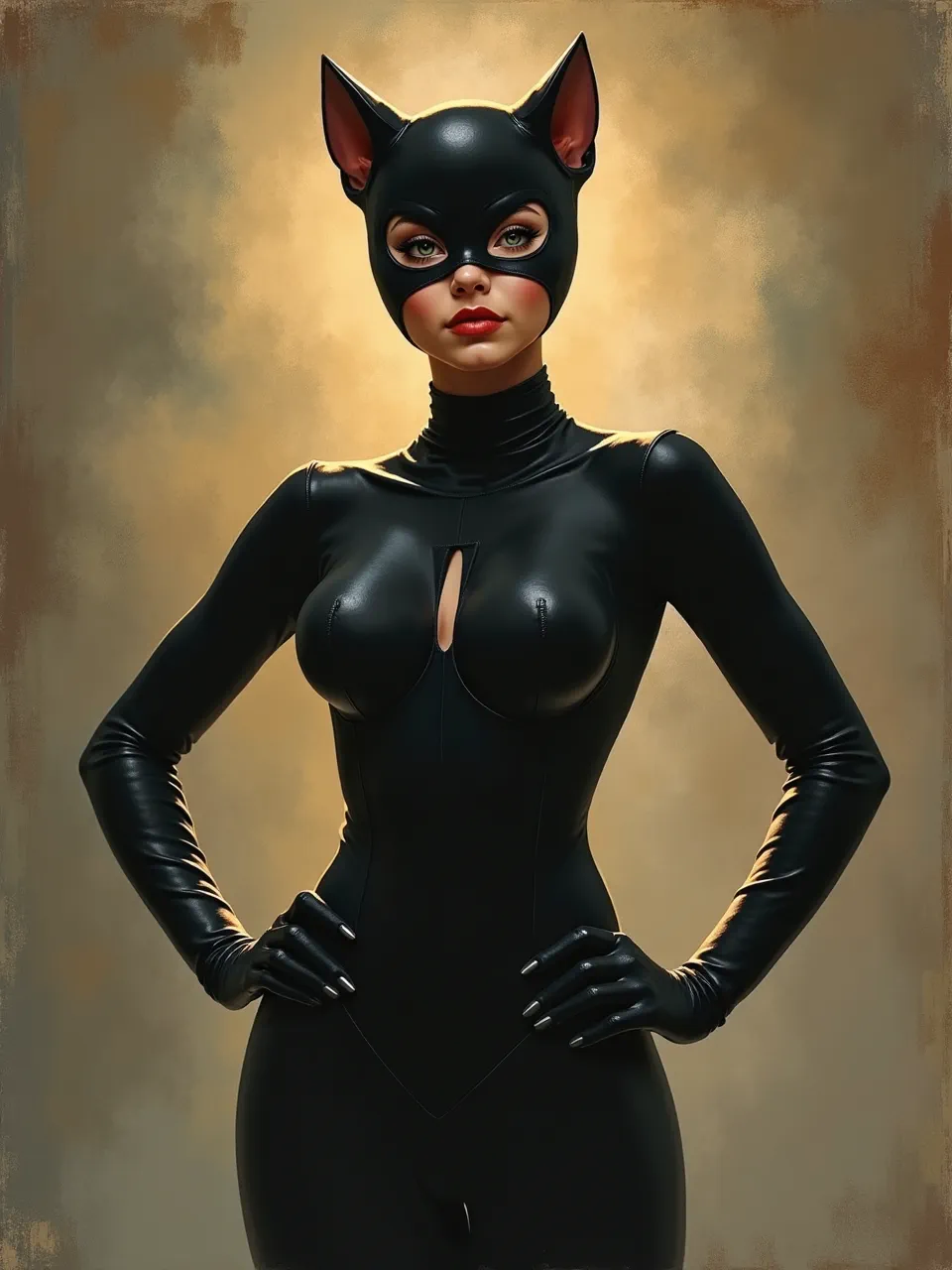Kadir Nelson's painterly style illuminates Catwoman with dramatic lighting and exquisite glossy textures. This stunning oil painting captures her powerful essence.