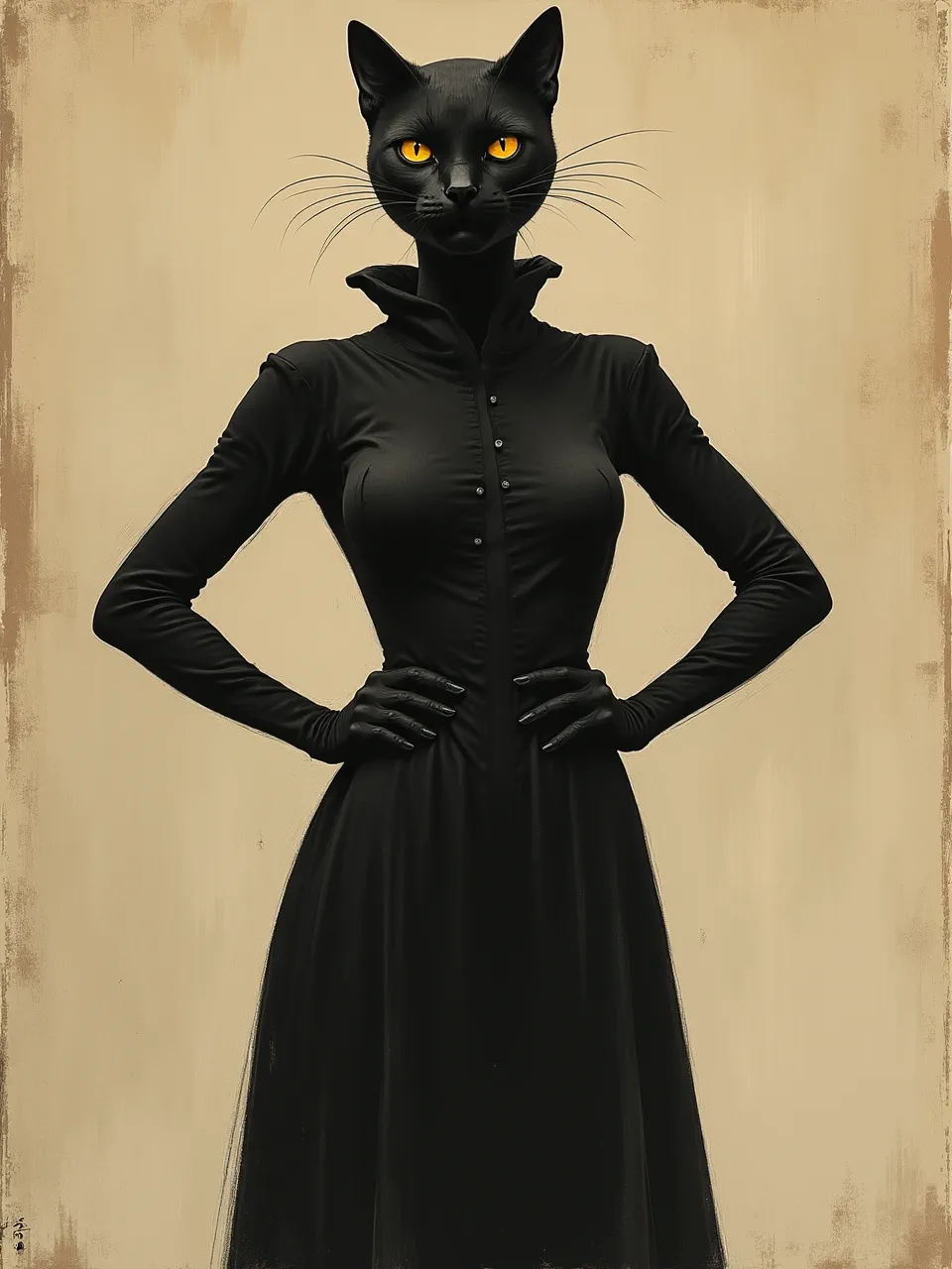 Striking Catwoman, rendered in Kathe Kollwitz's style, showcases dramatic chiaroscuro lighting, distressed, gritty textures, and a powerful, haunting graphic print medium.