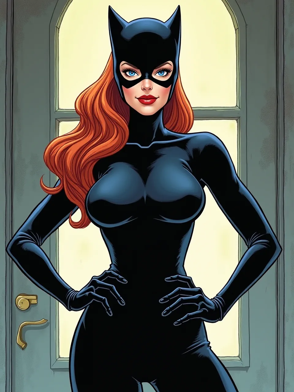 Kelly Sue DeConnick's Catwoman shines in this vibrant digital comic art. Featuring sleek textures, bold outlines, and dramatic backlit lighting, it's a dynamic illustration.
