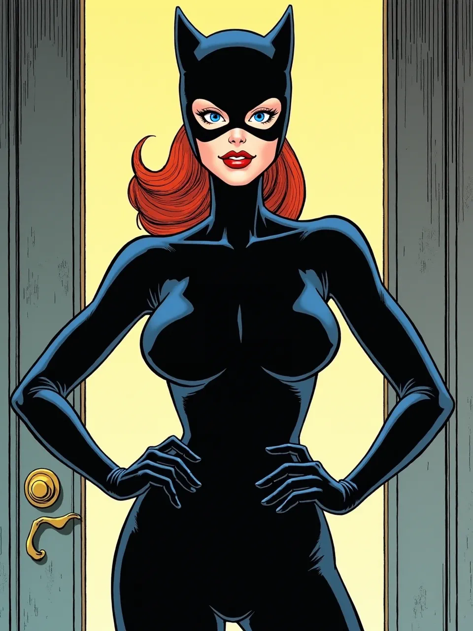 This vibrant Mike Allred comic art showcases Catwoman with bold ink lines, sleek glossy textures, and crisp, pop-art lighting. A distinctive graphic novel generation.
