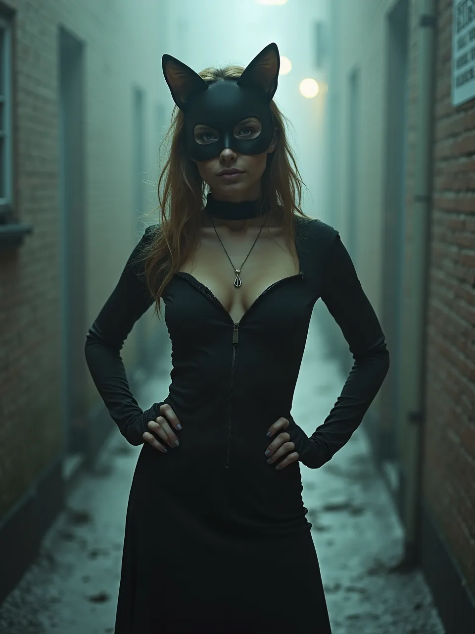 This Flux AI generation captures Catwoman in Mikko Lagerstedt's distinctive style. Moody, atmospheric lighting profoundly sculpts sleek textures of her costume and the gritty alley. A dramatic digital art masterpiece.