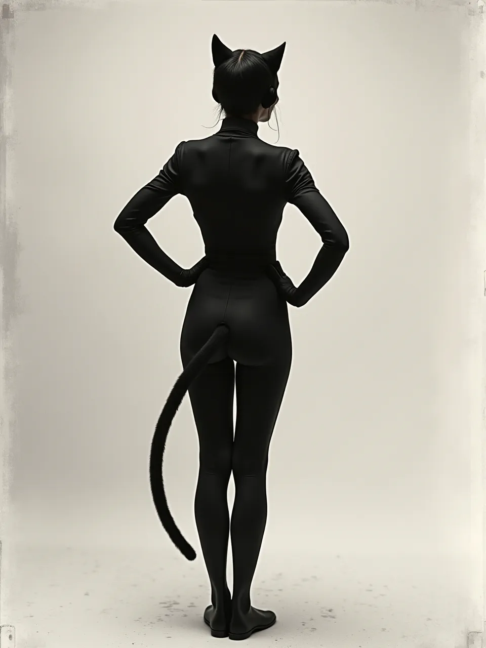 Norman Ackroyd-inspired Catwoman artwork. This monochrome piece utilizes stark lighting and rich, etched textures, showcasing a unique printmaking medium aesthetic with dramatic depth.