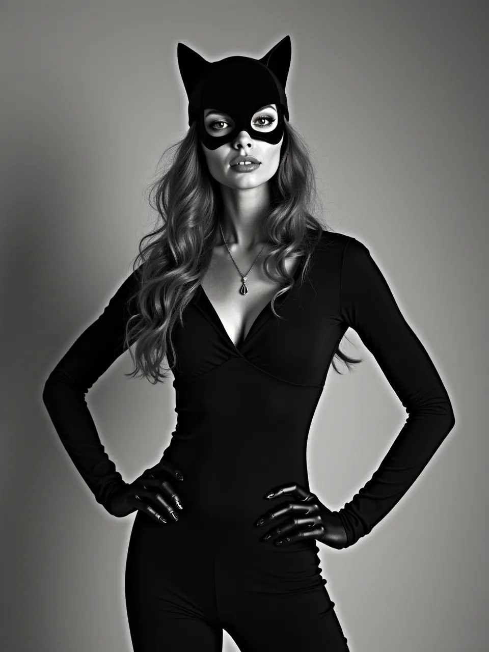 This Flux AI Catwoman, echoing Paula Scher's iconic boldness, showcases captivating controlled lighting, smooth textures, and a polished digital art generation.