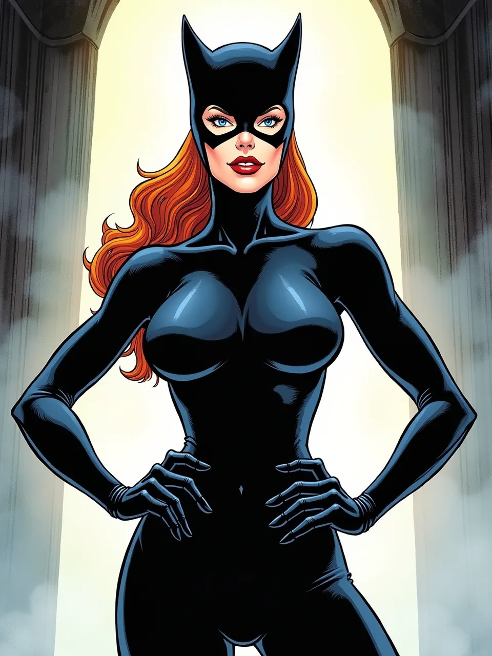This vibrant Rob Liefeld Catwoman digital comic art uses dramatic lighting to emphasize sleek, glossy suit textures. It’s an SEO-rich, eye-catching superhero illustration.