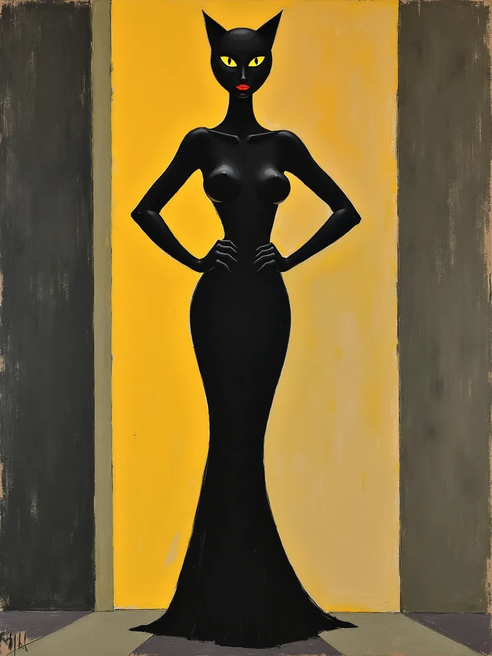This vibrant Robert Delaunay-style Catwoman oil painting showcases striking contrast lighting. Sleek textures on the figure meet painterly brushstrokes, defining this iconic character's abstract allure.