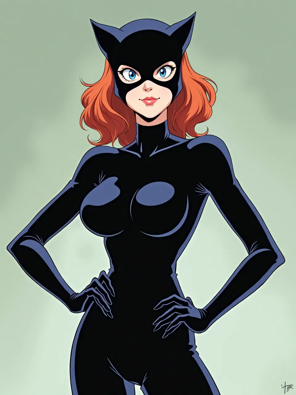This Rumiko Takahashi-style Catwoman digital illustration boasts sleek, glossy suit textures and soft, atmospheric lighting, perfectly embodying classic anime comic art.